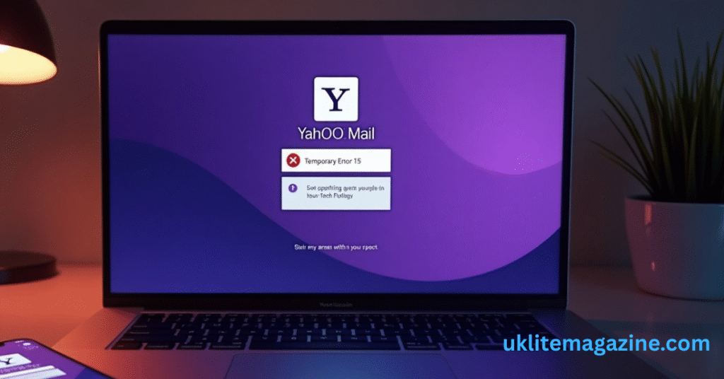 Yahoo Mail error displayed on a laptop and smartphone screen during a service outage.